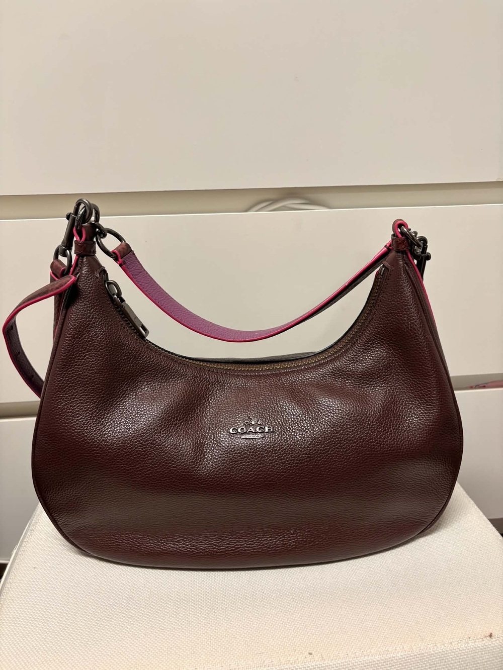 Coach Harley East West Pebble Leather Hobo Oxblood